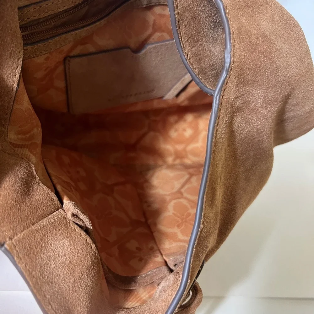 Lucky Brand Clem Suede‎ Slouchy Hobo Bag Cognac Brown Shoulder Bag